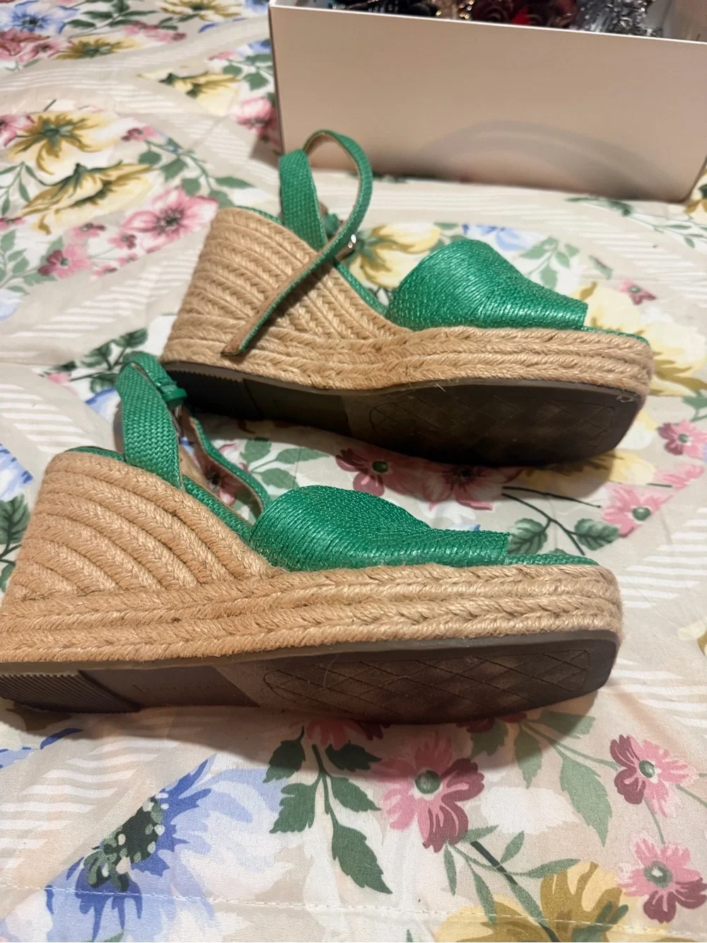 Kelly & Katie Green Espadrille Wedge Sandals with Ankle Strap
